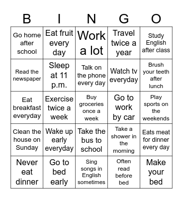 Daily Routine: Do you ___? Bingo Card