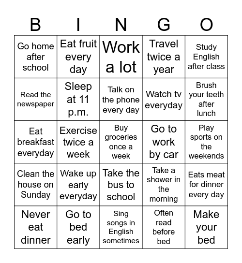 Daily Routine: Do you ___? Bingo Card