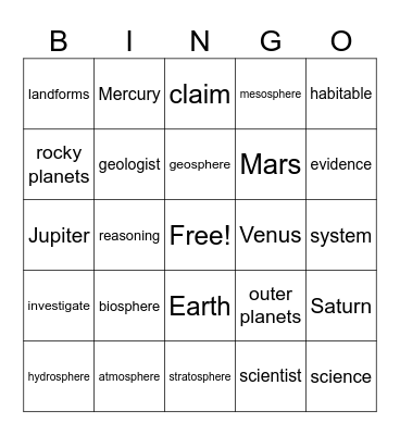 Geology on Mars Bingo Card