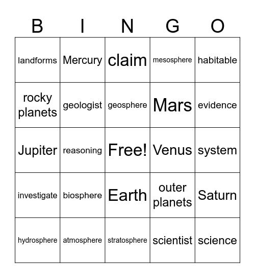 Geology on Mars Bingo Card