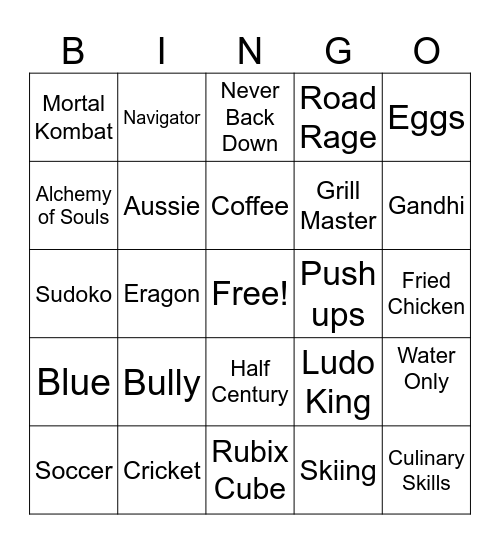 You Hit a Half Century Bingo Card