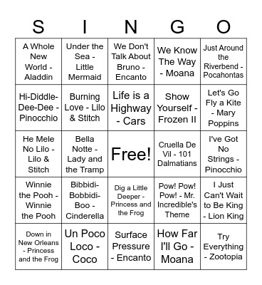 Disney Bingo Card