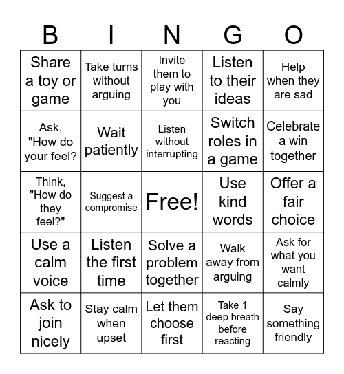Getting along with Sibling Bingo Card