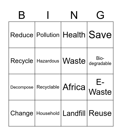 Recycling Bingo Card