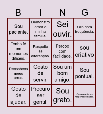Bingo das qualidades Bingo Card