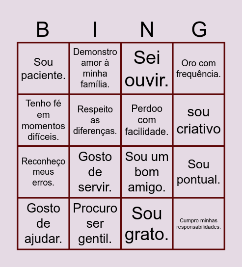Bingo das qualidades Bingo Card