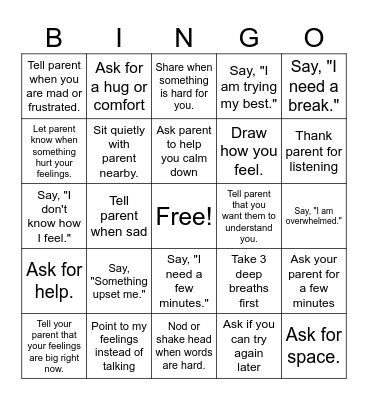 Expressing Feelings to Parent Bingo Card