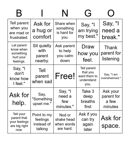 Expressing Feelings to Parent Bingo Card