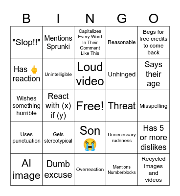 Websim Comment Bingo Card