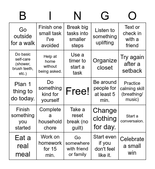 Motivation Bingo Card