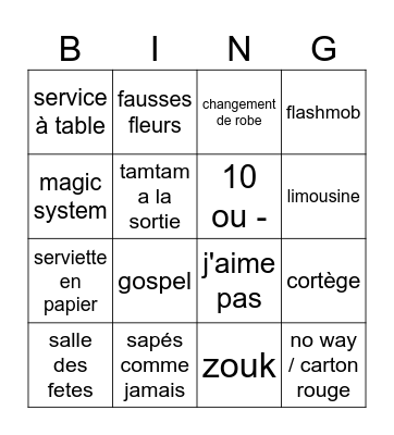 Mariage Bingo Card