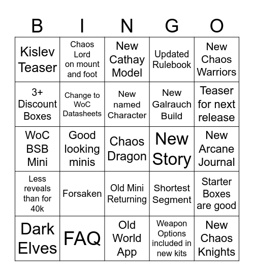 Old World Reveal Bingo Card
