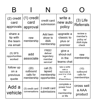 Team Wilson Bingo Card