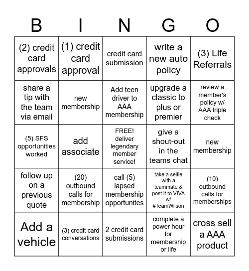 Team Wilson Bingo Card