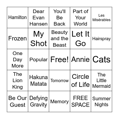 Musical Bingo Card