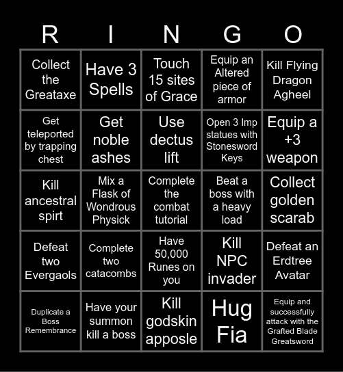 Elden Ring Bingo Card