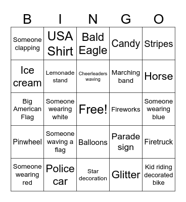 Fourth of July Bingo Card