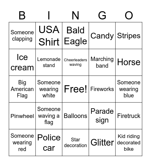 Fourth of July Bingo Card