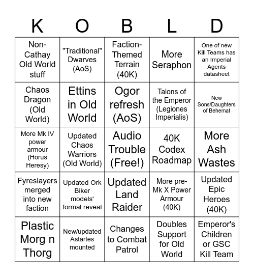 Summer '26 GW Reveals Bingo Card