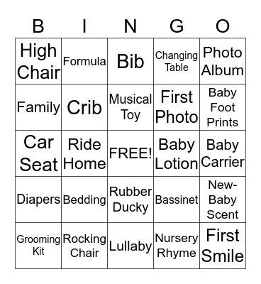 Baby Shower Bingo Card