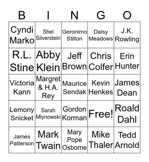 Favorite Authors Bingo Card