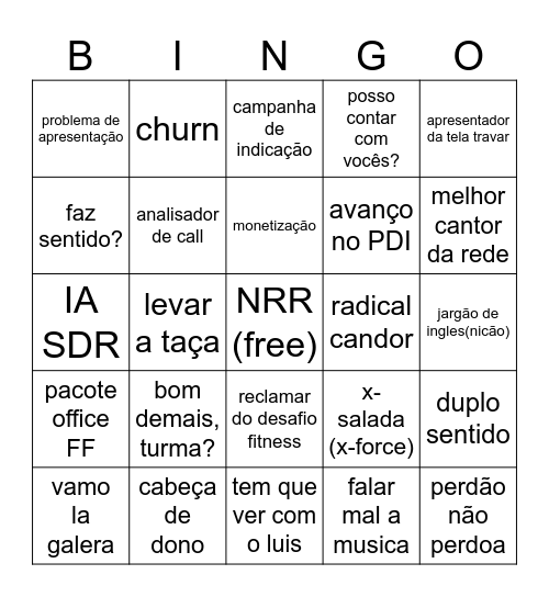All hands Bingo Card