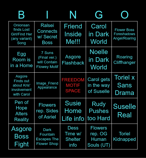 Deltarune Chapter 5 Bingo Card
