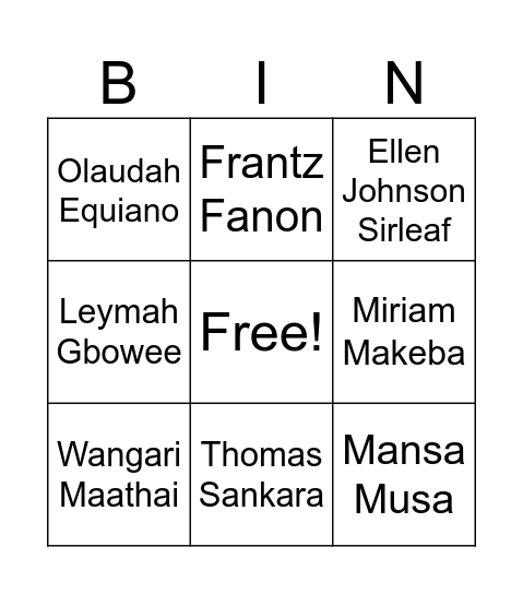 Héros de l'Afrique Bingo Card