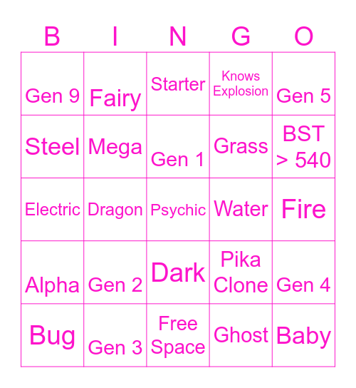 Shiny Challenge Bingo Card