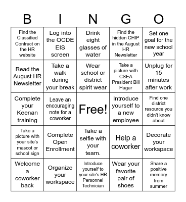 FJUHSD 2026 - 27 Welcome Back Bingo Card