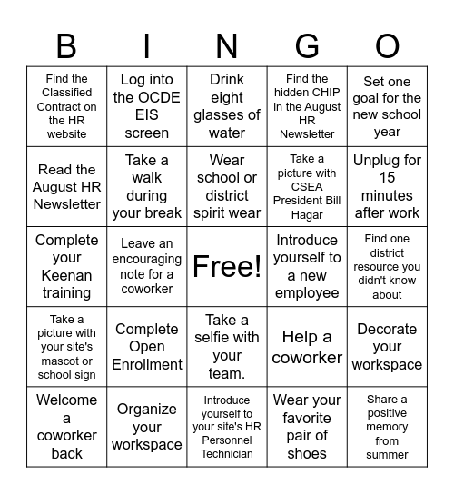 FJUHSD 2026 - 27 Welcome Back Bingo Card