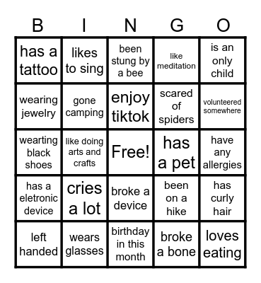 Wohl Summer Camp 2026 Bingo Card