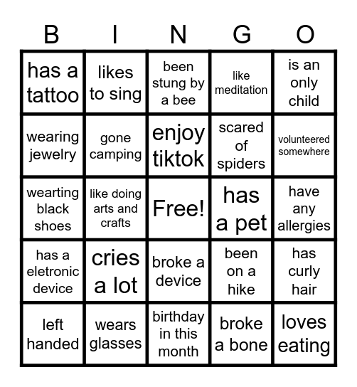 Wohl Summer Camp 2026 Bingo Card