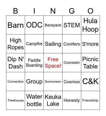 Day Camp Bingo Card