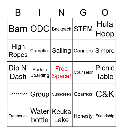 Day Camp Bingo Card