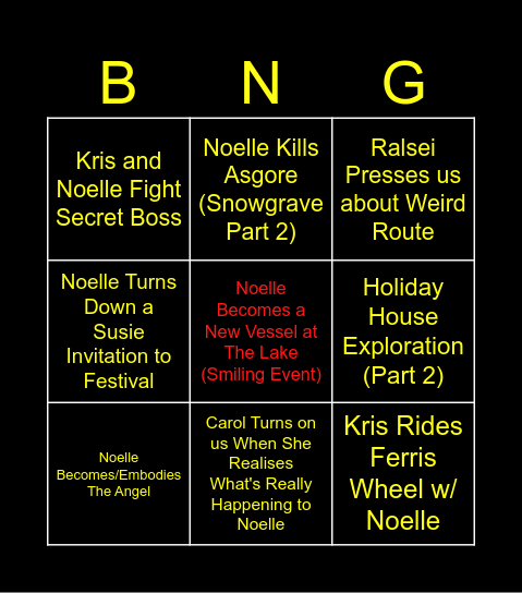 Deltarune Chapter 5 (Weird Route) Bingo Card