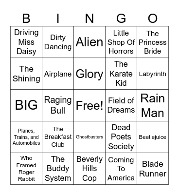 It Was Acceptable In The 80s - Film Bingo Card