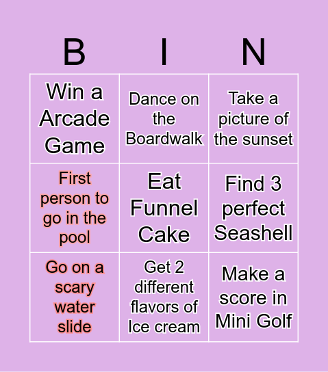Wildwood Bingo Card
