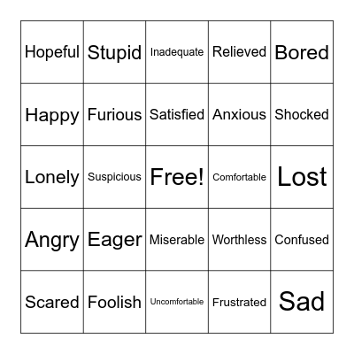 Emotions Bingo Card