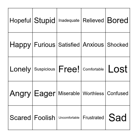 Emotions Bingo Card