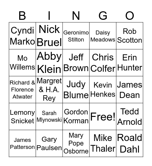 Favorite Authors Bingo Card