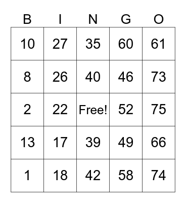 Untitled Bingo Card