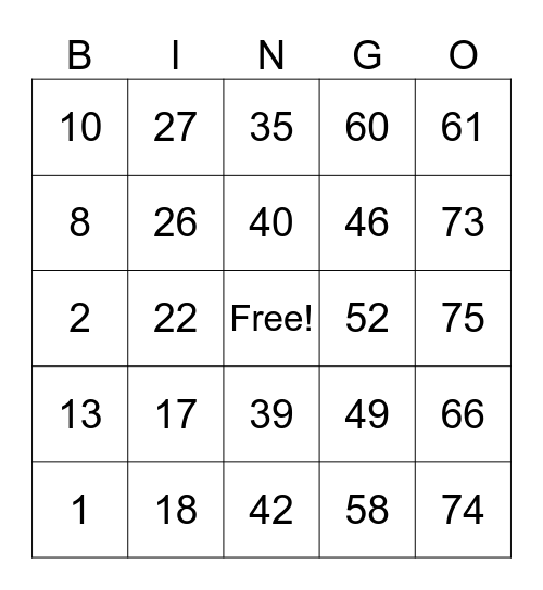 Untitled Bingo Card