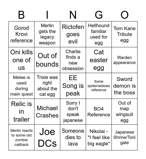 Kowakujo Bingo Card
