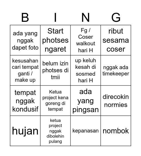 Bingo List Potses Uma TMII Bingo Card