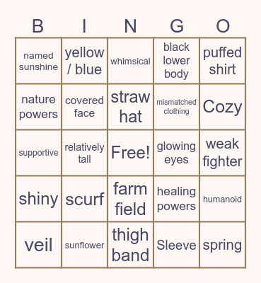 Does this character look similar to SunnShine ? Bingo Card