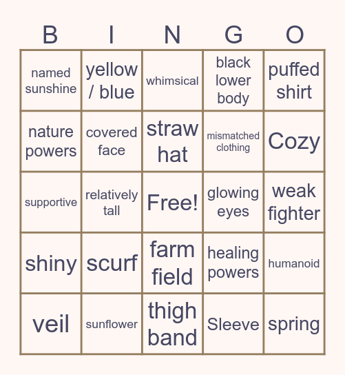 Does this character look similar to SunnShine ? Bingo Card
