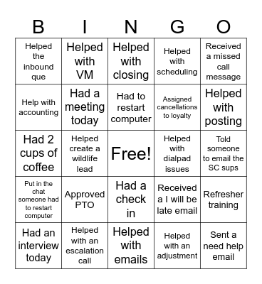 Untitled Bingo Card