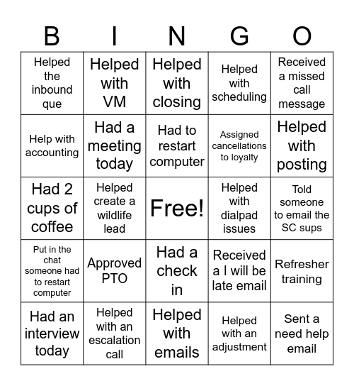 Untitled Bingo Card