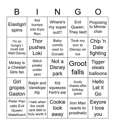 Disneyland funny moments Bingo Card